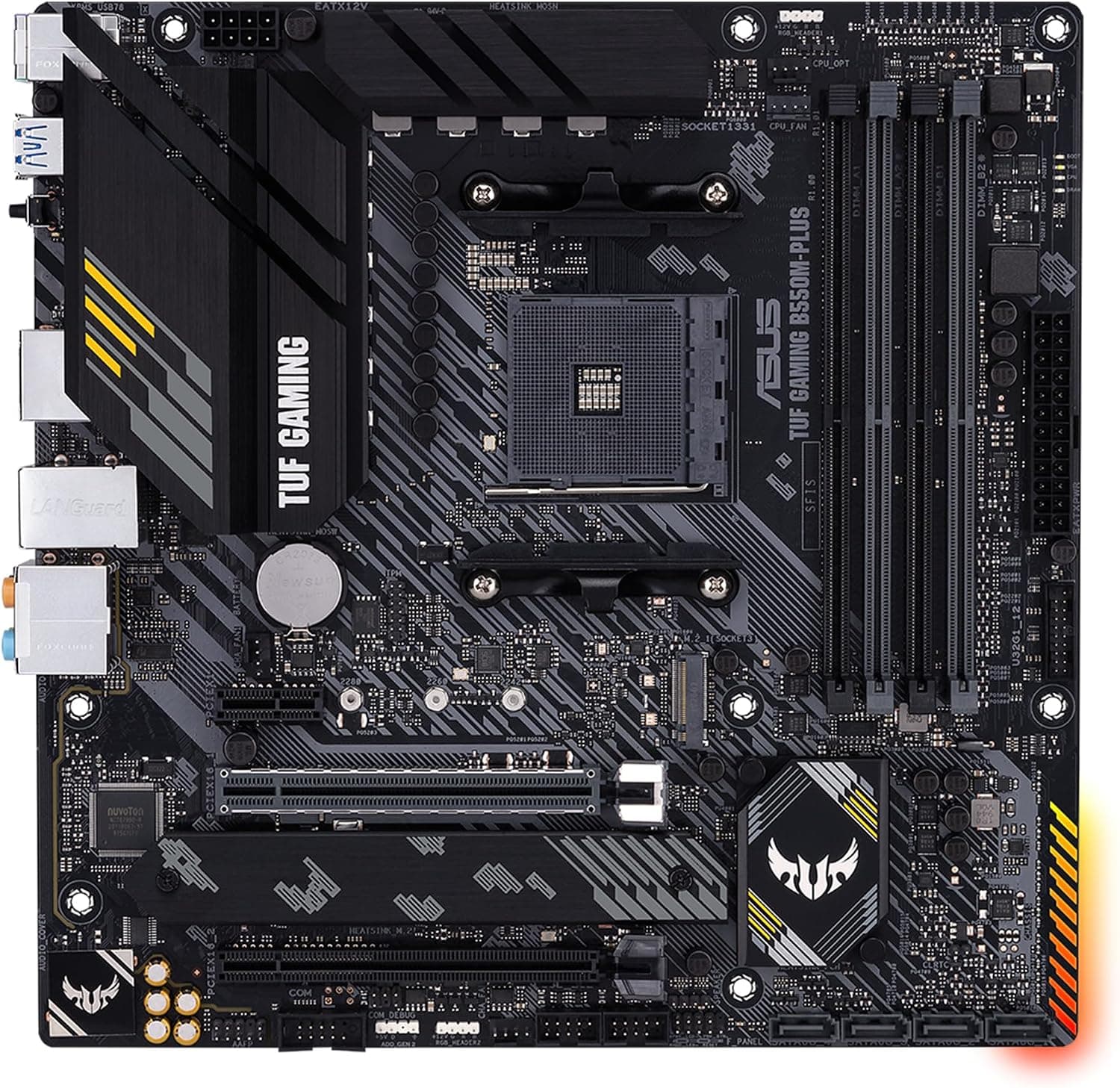 Placa-Mãe ASUS TUF Gaming B550M-PLUS AM4 mATX — Suporte Ryzen, PCIe 4.0, M.2 NVMe, DDR4, HDMI/DP, LAN Gigabit, Durabilidade Militar para PC Gamer